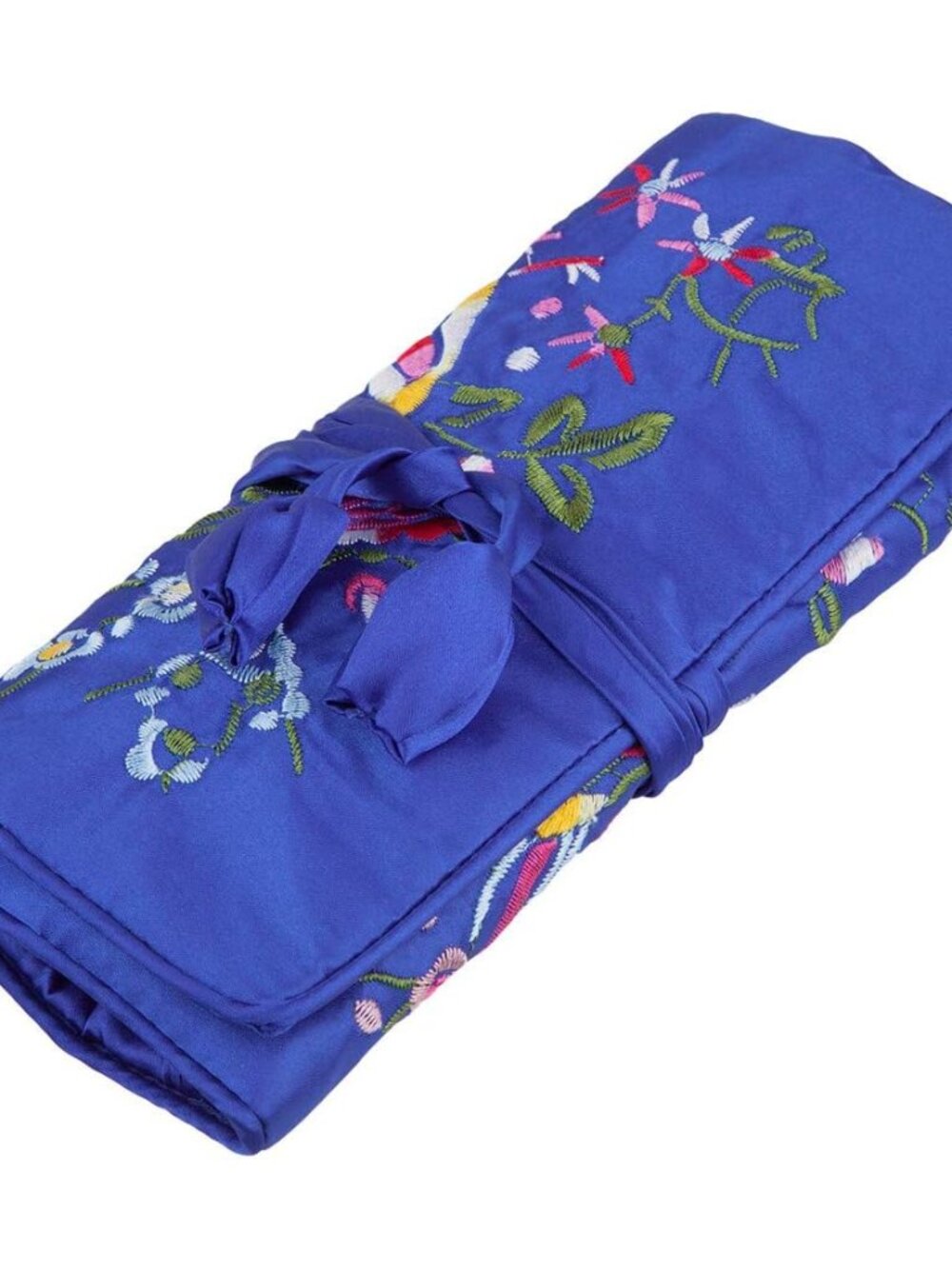 Embroidery Travel Jewelry Bag Roll Embroidered Flower and Bird Brocade Organizer